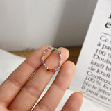 AOMU  Fashion Crystal Beaded Rings Cute Minimalist Coloful Beads Geometric Stacked Fine Rings for Women Party Gift Jewelry daiiibabyyy