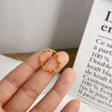 AOMU  Fashion Crystal Beaded Rings Cute Minimalist Coloful Beads Geometric Stacked Fine Rings for Women Party Gift Jewelry daiiibabyyy