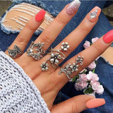 Tocona 4pcs/set Antique Silver Color Vintage Bohemia Ring Set Rose Flower Rings for Women Charm Bohemia Floral Knuckle Ring 6047 daiiibabyyy