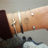 FNIO 4Pcs/Set Geometric Crystal Charm Bracelets for Women Gold Leaf Bangles Bracelets Set Simple Wrist Chain Lady Boho Bracelet daiiibabyyy