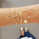 FNIO 4Pcs/Set Geometric Crystal Charm Bracelets for Women Gold Leaf Bangles Bracelets Set Simple Wrist Chain Lady Boho Bracelet daiiibabyyy