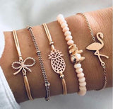 New Bohemian Black Rope Chain Bracelet Set For Women aircraft Shell Moon Heart crystal Charm Bangle Boho Jewelry daiiibabyyy