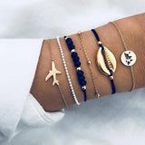 New Bohemian Black Rope Chain Bracelet Set For Women aircraft Shell Moon Heart crystal Charm Bangle Boho Jewelry daiiibabyyy