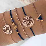 New Bohemian Black Rope Chain Bracelet Set For Women aircraft Shell Moon Heart crystal Charm Bangle Boho Jewelry daiiibabyyy