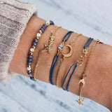 New Bohemian Black Rope Chain Bracelet Set For Women aircraft Shell Moon Heart crystal Charm Bangle Boho Jewelry daiiibabyyy