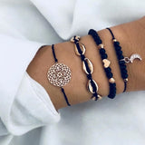 New Bohemian Black Rope Chain Bracelet Set For Women aircraft Shell Moon Heart crystal Charm Bangle Boho Jewelry daiiibabyyy