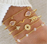 New Bohemian Black Rope Chain Bracelet Set For Women aircraft Shell Moon Heart crystal Charm Bangle Boho Jewelry daiiibabyyy