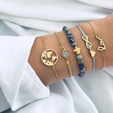 New Bohemian Black Rope Chain Bracelet Set For Women aircraft Shell Moon Heart crystal Charm Bangle Boho Jewelry daiiibabyyy
