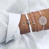 New Bohemian Black Rope Chain Bracelet Set For Women aircraft Shell Moon Heart crystal Charm Bangle Boho Jewelry daiiibabyyy