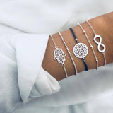 New Bohemian Black Rope Chain Bracelet Set For Women aircraft Shell Moon Heart crystal Charm Bangle Boho Jewelry daiiibabyyy