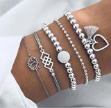 New Bohemian Black Rope Chain Bracelet Set For Women aircraft Shell Moon Heart crystal Charm Bangle Boho Jewelry daiiibabyyy