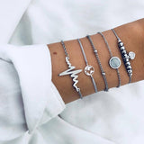 New Bohemian Black Rope Chain Bracelet Set For Women aircraft Shell Moon Heart crystal Charm Bangle Boho Jewelry daiiibabyyy