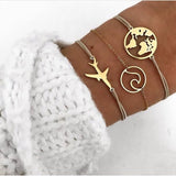 New Bohemian Black Rope Chain Bracelet Set For Women aircraft Shell Moon Heart crystal Charm Bangle Boho Jewelry daiiibabyyy