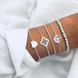 New Bohemian Black Rope Chain Bracelet Set For Women aircraft Shell Moon Heart crystal Charm Bangle Boho Jewelry daiiibabyyy