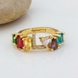 Hot Sale Adjustable A-Z Initial Ring Bohemian Copper Zircon  Rainbow Letter Rings for Women Girls Party Wedding Jewelry Gift daiiibabyyy