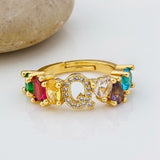 Hot Sale Adjustable A-Z Initial Ring Bohemian Copper Zircon  Rainbow Letter Rings for Women Girls Party Wedding Jewelry Gift daiiibabyyy