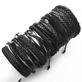 10pcs/set Black Wrap Woven New Fashion Handmade Men Bracelets Male Women Leather Bracelet Men Bangle  Jewelry Gift