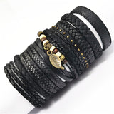 10pcs/set Black Wrap Woven New Fashion Handmade Men Bracelets Male Women Leather Bracelet Men Bangle  Jewelry Gift daiiibabyyy