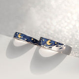 S925 Van Gogh Starry Sky Open Lover Rings Band Romantic Couple Jewelry Ring daiiibabyyy