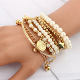 Tocona 6pcs/set Fashion Gold Color Beads Pearl Star Multilayer Beaded Bracelets Set for Women Charm Party Jewelry Gift 5483 daiiibabyyy