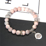 Handmade Natural Stone Lotus Ohm Buddha Beads Bracelet Pink Zebra Stone Lotus Charm Bracelet for Women Men Yoga  Jewelry Gifts daiiibabyyy