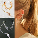 1pcs Earrings Jewelry Fashion Personality Metal Ear Clip Leaf Tassel Earrings For Women Gift Pendientes Ear Cuff Caught In Cuffs daiiibabyyy
