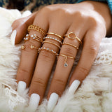 Tocona Bohemia Simple Design Gold Hollow Geometric Finger Set Multi layer Opening Knuckle Rings for Women Ladies Jewelry 9012 daiiibabyyy