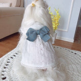 Noble White Dog Party Dress For Girls Summer Dress Blue Big Tie Bow Skirt Hollow Pet Clothes Puppy Cat Dresses For Evening Party daiiibabyyy