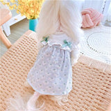 Noble White Dog Party Dress For Girls Summer Dress Blue Big Tie Bow Skirt Hollow Pet Clothes Puppy Cat Dresses For Evening Party daiiibabyyy