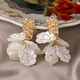 Korean White Acrylic Flower Petal Drop Earrings For Women's Fashion Statement Shell Flower Trend Alloy Pendant Earring Jewellery daiiibabyyy