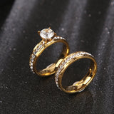Gold wedding rings Stainless Steel Engagement Ring for Women with CZ daiiibabyyy