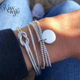 3Pcs/Set Trendy Double-layer Knotted Pendant Bracelet for Women Metal Beads Round Disc Bracelets Set Charm Wrist Chain Jewelry daiiibabyyy