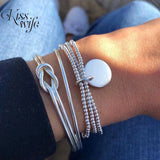 3Pcs/Set Trendy Double-layer Knotted Pendant Bracelet for Women Metal Beads Round Disc Bracelets Set Charm Wrist Chain Jewelry daiiibabyyy