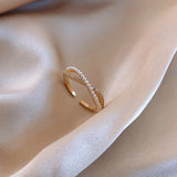 South Korean New Cross Bow Pearl Ring Female Fashion Temperament Personality Adjustable Opening Forefinger Ring daiiibabyyy
