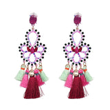 FASHIONSNOOPS Boho Statement Jewelry Long Tassel Big Earring Dangle Drop Crystal Earring For Women Oorbellen daiiibabyyy