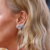 Cute Silver Color Statement Flower Stud Earrings Jewelry with CZ Zirconia Crystal Ear Stud for Women Wedding Gift daiiibabyyy