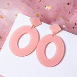 POXAM New Korean Statement Earrings for women Pink Sweet Arcylic Geometric Dangle Drop Gold Earings Brincos  Fashion Jewelry daiiibabyyy