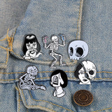Skeleton Enamel Pins Movie Role Women Face Brooches Punk Dark Gothic Skeleton Skull Collection Badge Party Gifts For Women Men daiiibabyyy