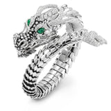 Huitan Whole Dragon Open Ring for Men Green Eyes Heroic Spirit Silver Color Dragon Hyperbole Male Rings Punk Style Men Jewelry daiiibabyyy