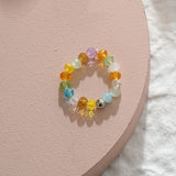 AOMU  Fashion Crystal Beaded Rings Cute Minimalist Coloful Beads Geometric Stacked Fine Rings for Women Party Gift Jewelry daiiibabyyy