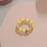 AOMU  Fashion Crystal Beaded Rings Cute Minimalist Coloful Beads Geometric Stacked Fine Rings for Women Party Gift Jewelry daiiibabyyy