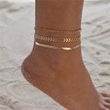 LETAPI 3pcs/set Gold Color Simple Chain Anklets For Women Beach Foot Jewelry Leg Chain Ankle Bracelets Women Accessories daiiibabyyy