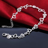 Beautiful hot women bracelet HEART lovely FLOWER chain fashion Wedding Party Silver cute lady nice  bracelet jewelry , LH009 daiiibabyyy
