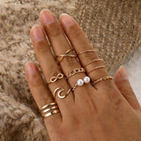 Boho Gold Silver Color Pearl Rings Set For Women Fashion Geometric Twist Hollow Open Ring Joint Finger Rings Charm Jewelry daiiibabyyy
