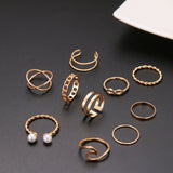 Boho Gold Silver Color Pearl Rings Set For Women Fashion Geometric Twist Hollow Open Ring Joint Finger Rings Charm Jewelry daiiibabyyy