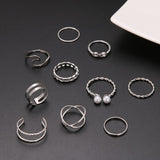 Boho Gold Silver Color Pearl Rings Set For Women Fashion Geometric Twist Hollow Open Ring Joint Finger Rings Charm Jewelry daiiibabyyy