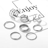 Boho Gold Silver Color Pearl Rings Set For Women Fashion Geometric Twist Hollow Open Ring Joint Finger Rings Charm Jewelry daiiibabyyy