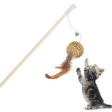 Legendog 1pc Cat Teaser Toy Wooden Rod Ball Fake Feather Ball Decor Interactive Toy For Cat Pet Supplies Random Style