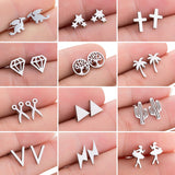Mini Stainless Steel Earings Fashion Jewelry Small Animal Ear Studs Punk Cross Star Dragon Ballet Stud Earrings Pendientes Gifts daiiibabyyy
