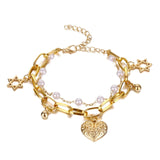 IPARAM Fashion Pearl Alloy Pendant Thick Chain Bracelet for Women Charm Imitation Pearl Heart Bracelet Bangle Party Jewelry daiiibabyyy